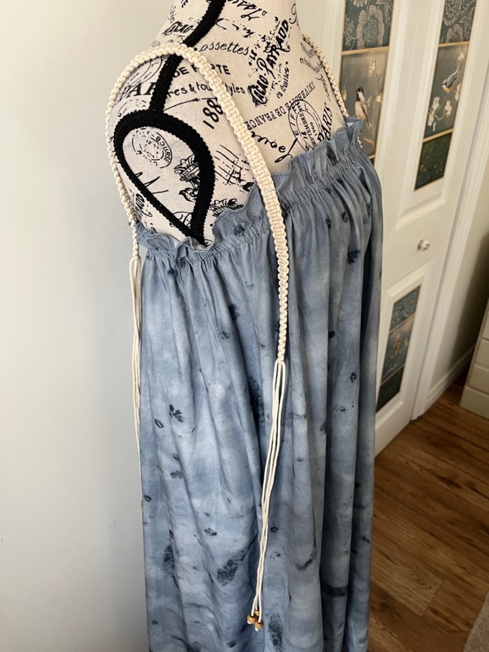 Boho Light Blue Tie-Dye Maxi Dress with Adjustable Neck - Picture 11 of 11